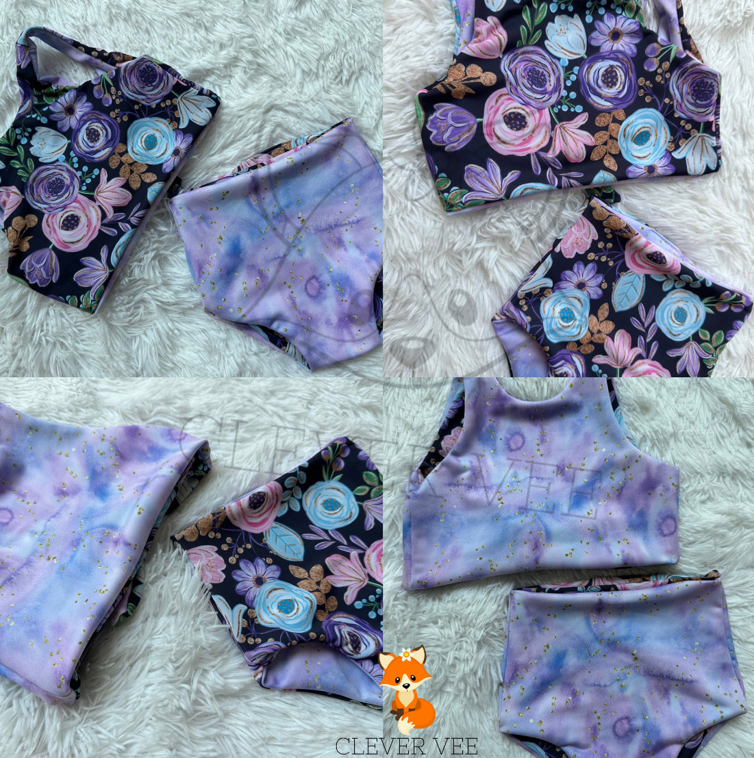 Purple Glitter Flowers Swim